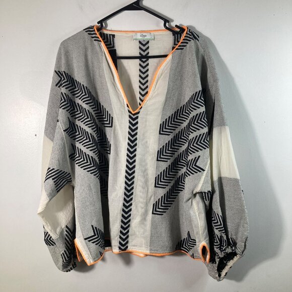 Womens Devotion Twins Ella Blouse Boho Aztec Pattern V Neck S Cotton - Picture 1 of 11